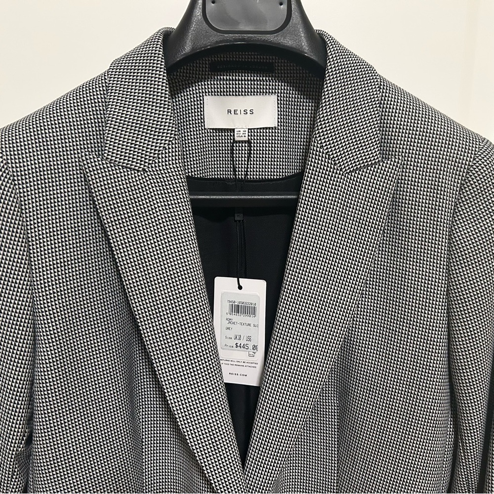 CHIC NWT $445 REISS ROMY BLAZER - BLACK / WHITE CHECK - SIZE 6 - Picture 5 of 10